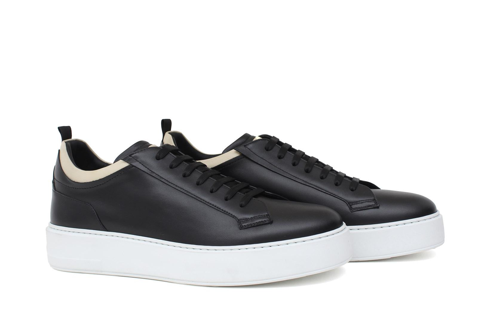 Sneakers in vitello nero con riporto in beige e fondo in gomma 872LPOLNE 1000 ROSSI 