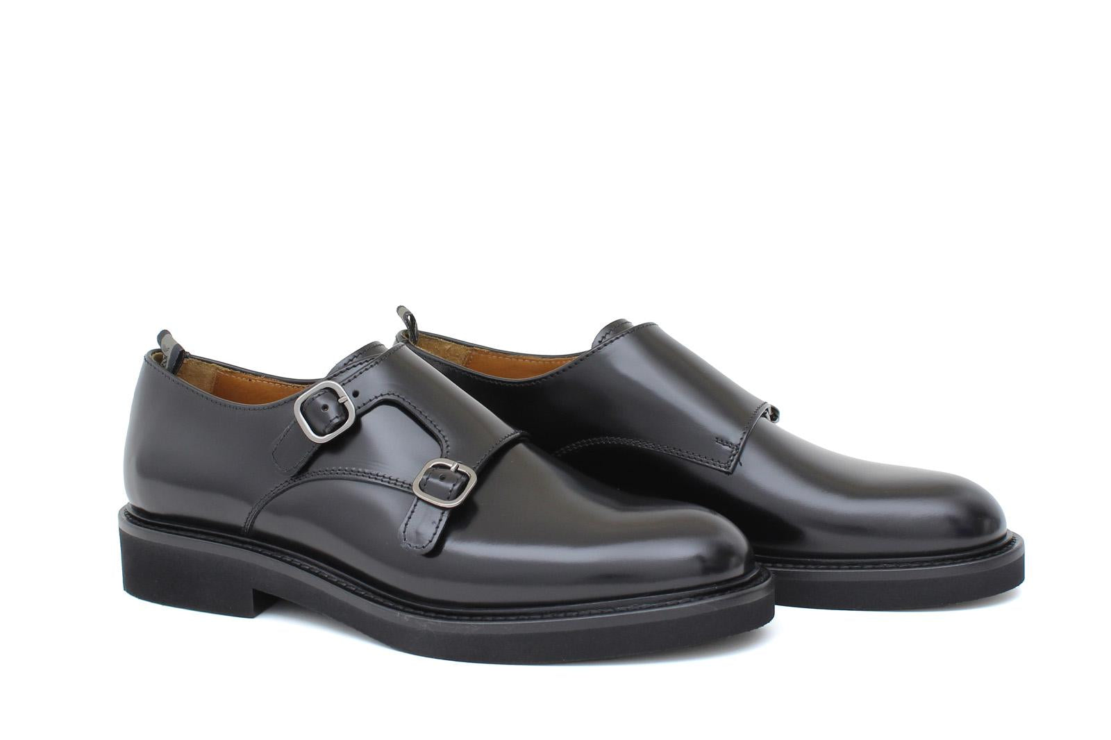 Monkstrap donna in vitello spazzolato nero con fondo in gomma leggera D219GCNE 14 ROSSI 