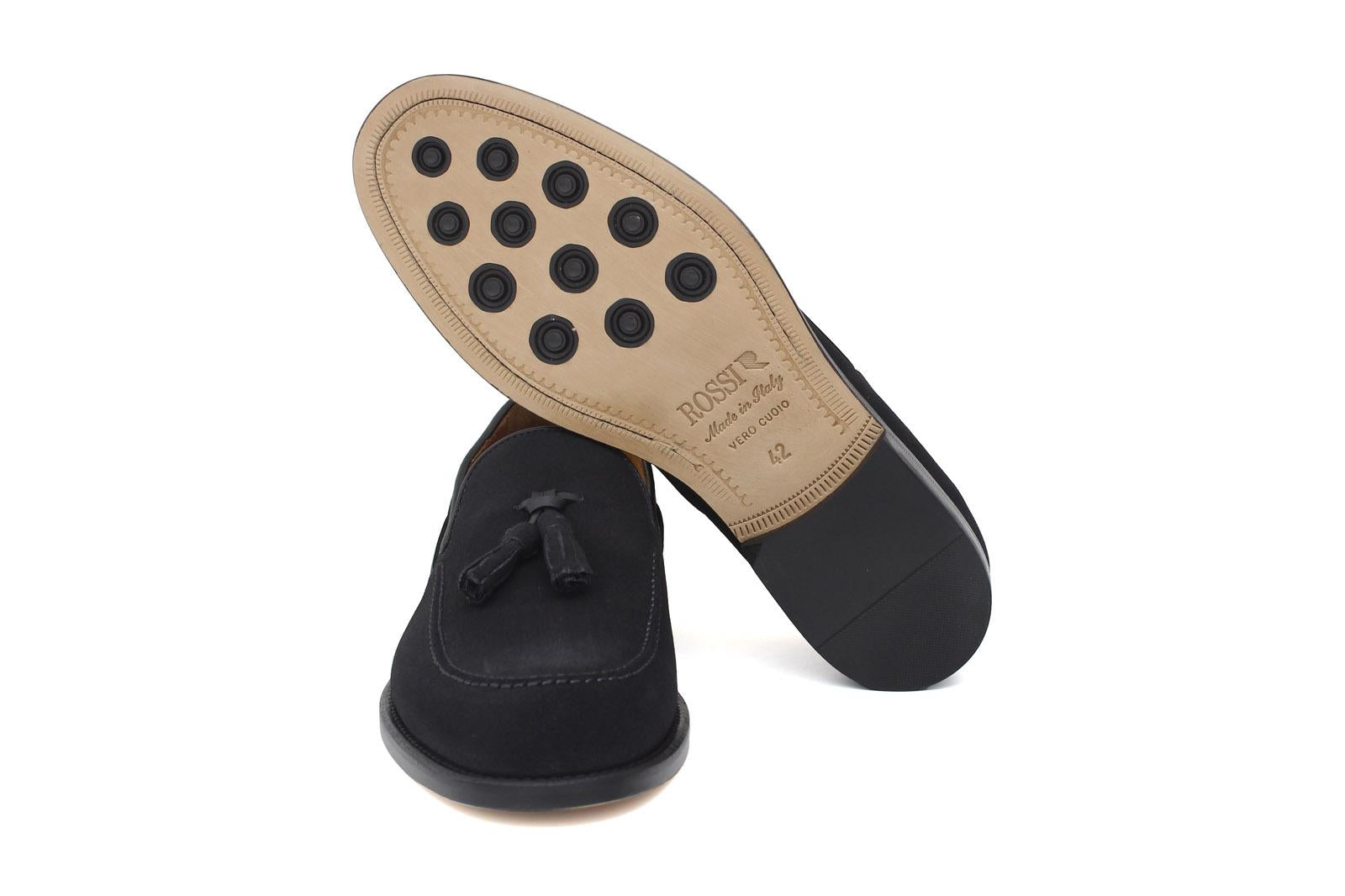 Mocassino con nappine in camoscio blu e fondo cuoio antiscivolo 7393CCRIB 211 ROSSI 