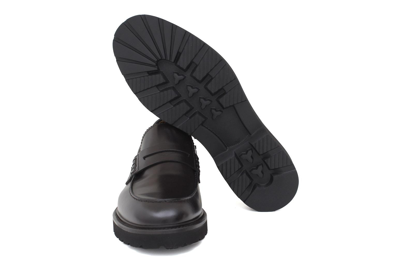 Mocassino college in vitello spazzolato testa di moro con fondo in gomma leggera 1552CALFTM 208 ROSSI 