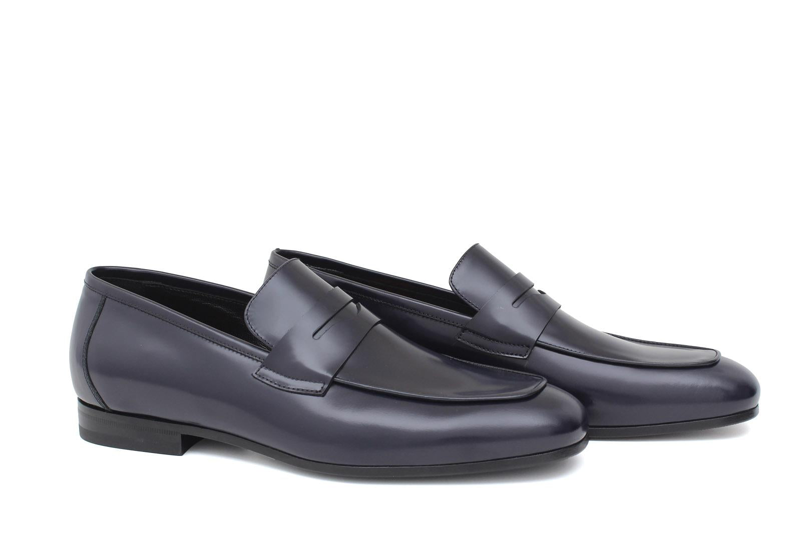 Mocassino in vitello spazzolato navy con fondo in cuoio 1464TBN 71 ROSSI 