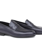 Mocassino in vitello spazzolato navy con fondo in cuoio 1464TBN 71 ROSSI 