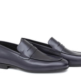 Mocassino in vitello spazzolato navy con fondo in cuoio 1464TBN 71 ROSSI 