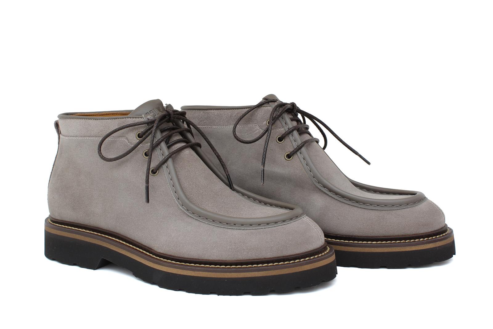 Polacchino stringato modello ingegnere in camoscio e profili in pelle color roccia con fondo in gomma leggera 1253PCHSC 120 ROSSI 