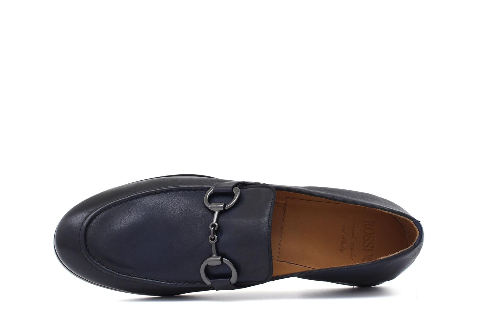 Mocassino con accessorio a sacchetto intero in vitello naturale blu sfumato con fondo cuoio antiscivolo 269DIXB 1016 ROSSI 