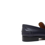 Mocassino sfoderato in vitello spazzolato blu con fondo in cuoio antiscivolo cucito blake 6651CBLU 977 ROSSI 