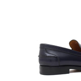 Mocassino sfoderato in vitello spazzolato blu con fondo in cuoio antiscivolo cucito blake 6651CBLU 977 ROSSI 