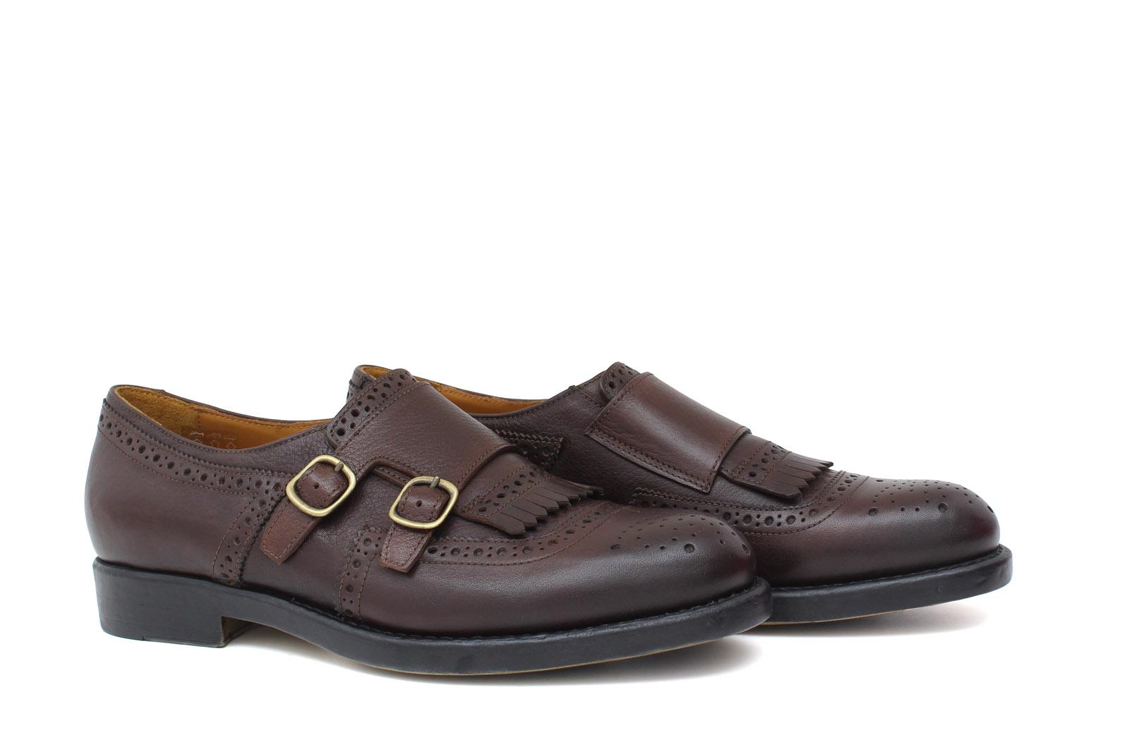 Doppia fibbia stile inglese in vitello anticato marrone  con fondo in gomma 9300VCAS 1034 ROSSI 