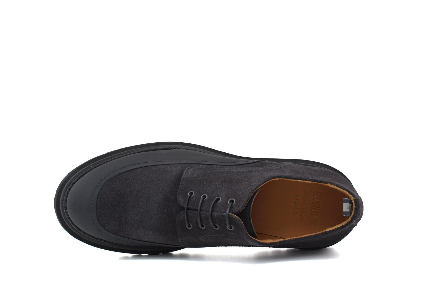 Derby  in camoscio ingrassato color carbone, riporto in caucciù con fondo in gomma leggera 412HSCAR 1123 ROSSI 