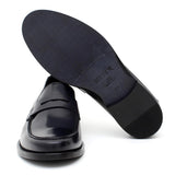 Mocassino con mascherina in vitello spazzolato blu scuro e fondo in cuoio 6834TBCUO 427 ROSSI 