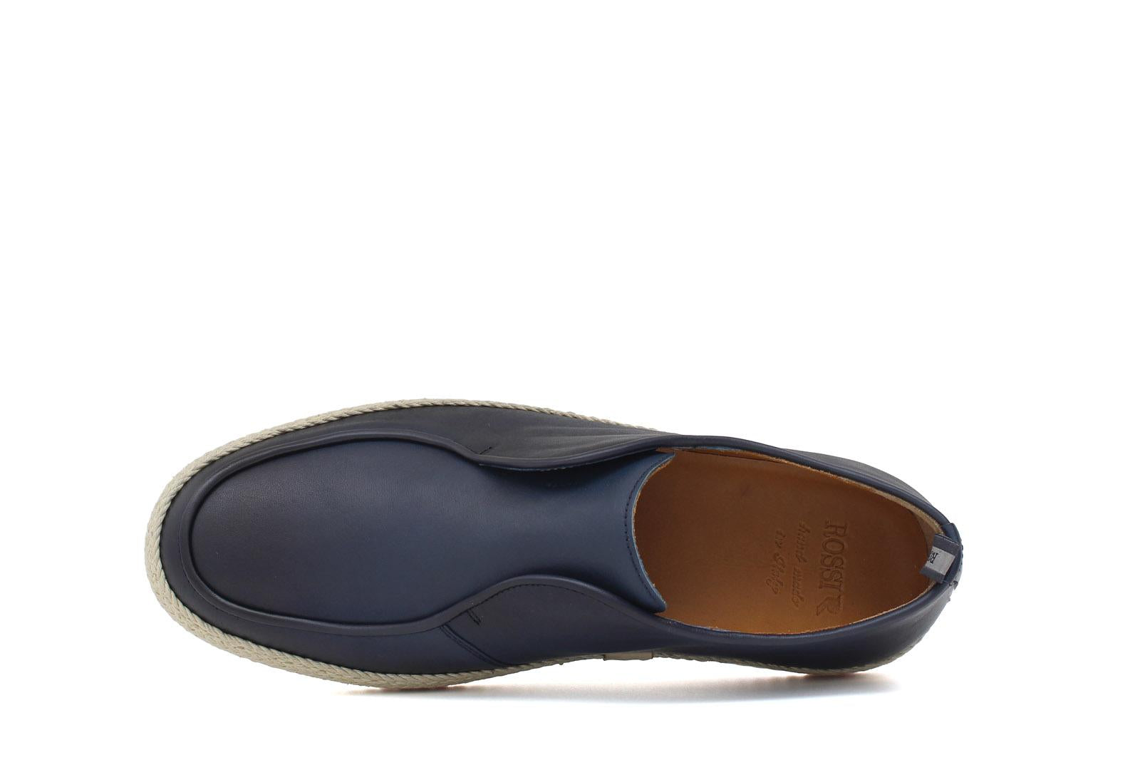 Slip on in vitello naturale blu  sfumato con fondo in gomma intrecciato 1093DBLU 17 ROSSI 