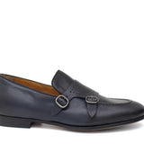 Doppia fibbia a sacchetto intero in vitello naturale blu sfumato e fondo in cuoio antiscivolo cucito blake 267DIXBLU 631 ROSSI 