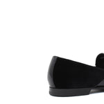 Pantofola con ricamo in velluto nero, riporto in vernice e fondo in cuoio antiscivolo 9671DRAGN 477 ROSSI 