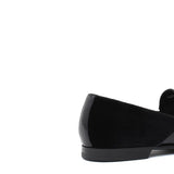 Pantofola con ricamo in velluto nero, riporto in vernice e fondo in cuoio antiscivolo 9671DRAGN 477 ROSSI 