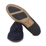 Mocassino a sacchetto intero in camoscio blu e fondo in cuoio antiscivolo cucito blake 266FBLU 1107 ROSSI 