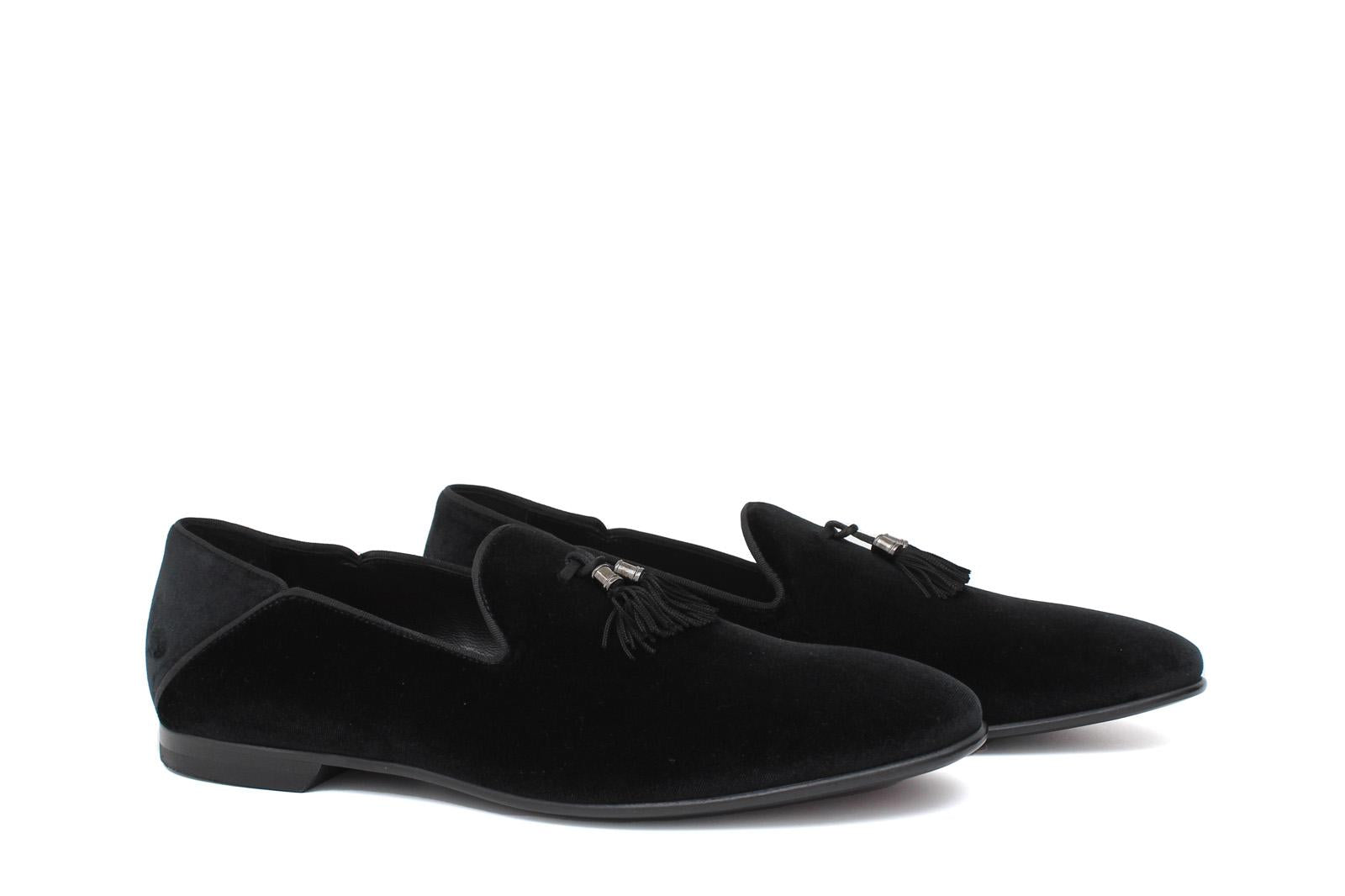 Pantofola con mappine in velluto nero con fondo cuoio antiscivolo 225DRANER 154 ROSSI 