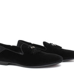 Pantofola con mappine in velluto nero con fondo cuoio antiscivolo 225DRANER 154 ROSSI 