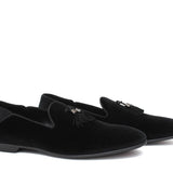 Pantofola con mappine in velluto nero con fondo cuoio antiscivolo 225DRANER 154 ROSSI 