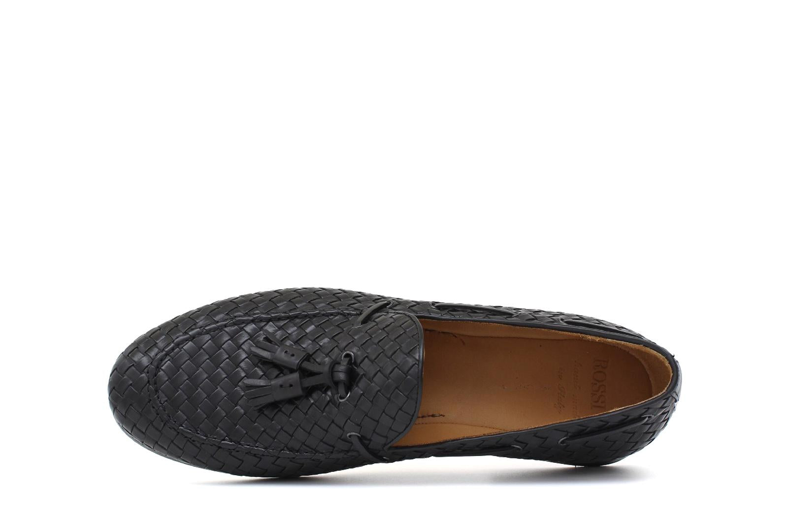 Mocassino a sacchetto intero intrecciato nel colore nero con fondo cuoio antiscivolo 265VITCNE 191 ROSSI 