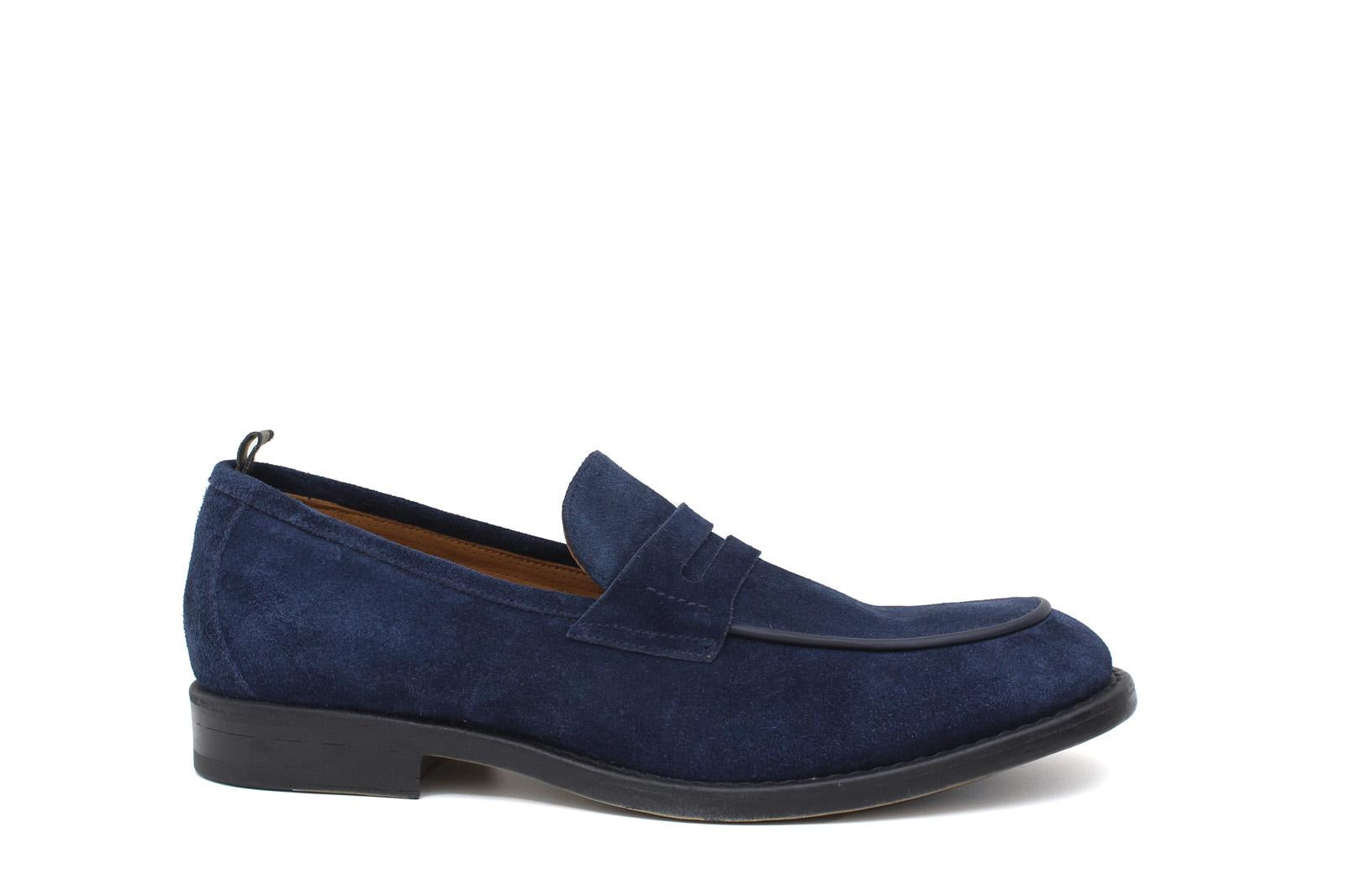 Mocassino in camoscio navy con fondo in gomma cucito blake 639FLOOLT 411 ROSSI 