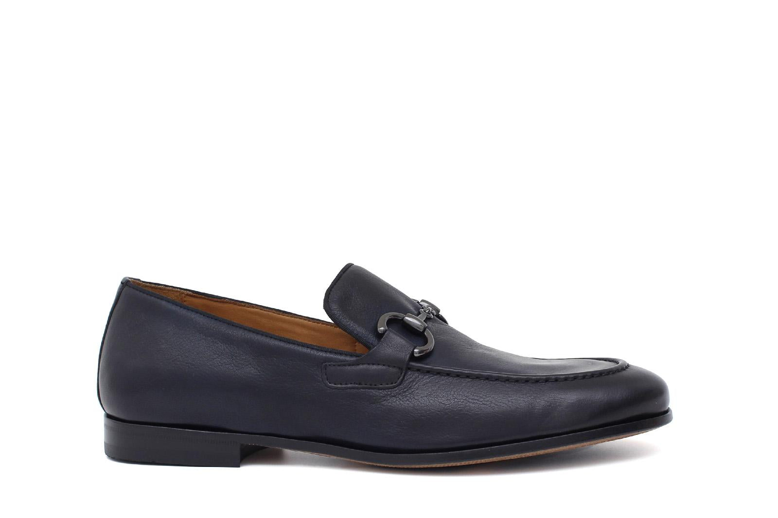 Mocassino con accessorio a sacchetto intero in vitello naturale blu sfumato con fondo cuoio antiscivolo 269DIXB 1016 ROSSI 