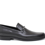 Mocassino con accessorio in vitello spazzolato nero con fondo in cuoio 621TNER 396 ROSSI 
