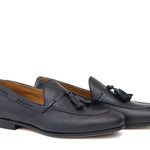 Mocassino con mappine a sacchetto intero in vitello naturale blu con fondo cuoio antiscivolo cucito 8683MADBLU 1029 ROSSI 