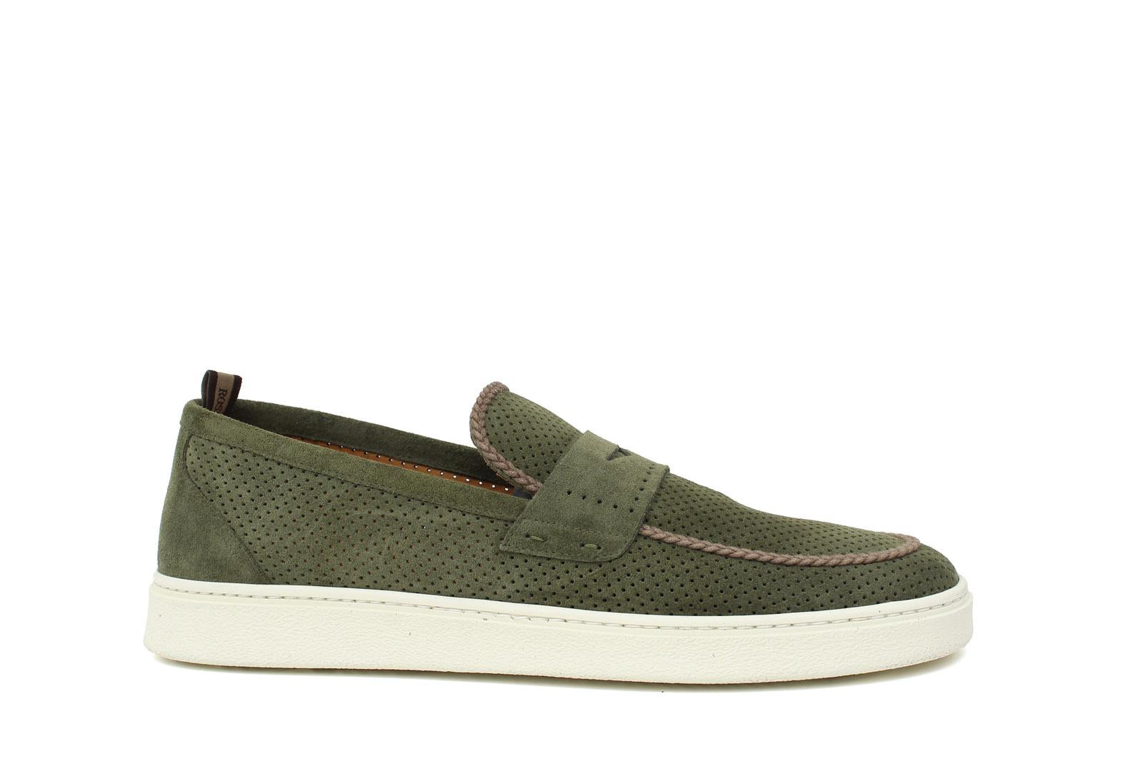 Slip on in camoscio traforata verdone con fondo in gomma 1055FLOG 160 ROSSI 