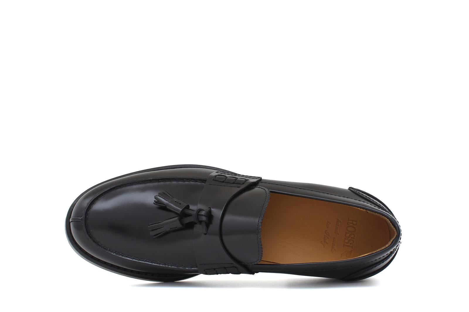 Mocassino College con nappine stile inglese in vitello spazzolato nero e fondo in cuoio 1/2 gomma 8140CNE 393 ROSSI 