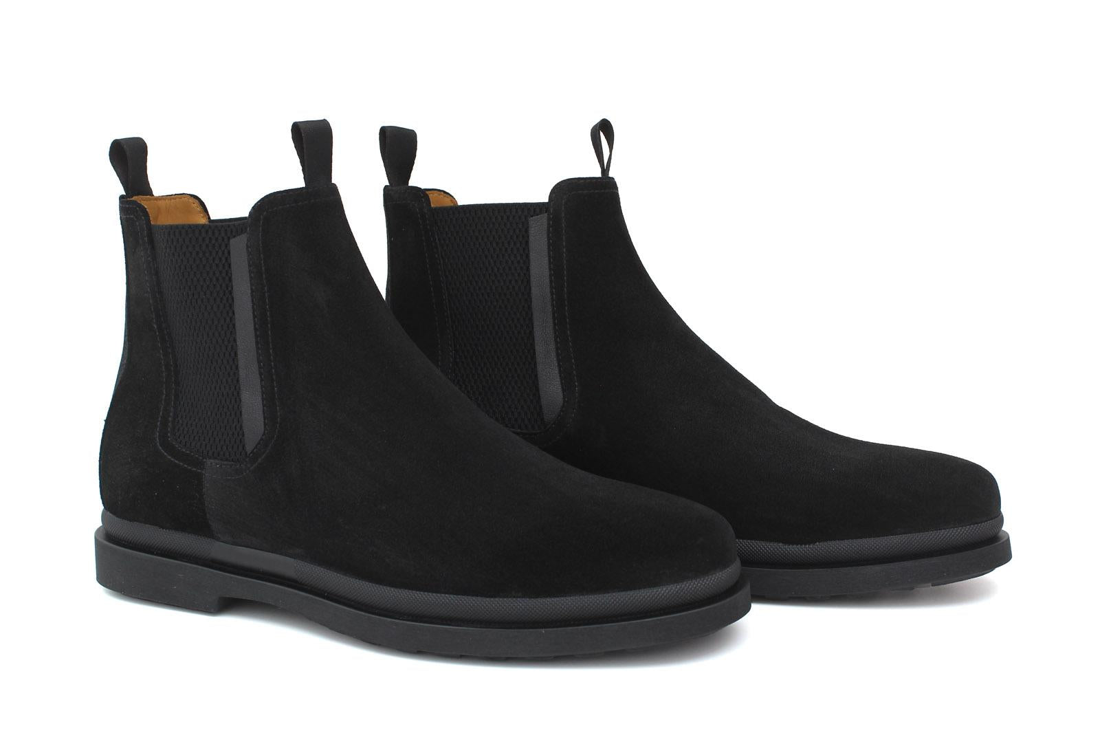 Beatles in camoscio nero, riporti in pelle con fondo in gomma 1237PHSN 1119 ROSSI 