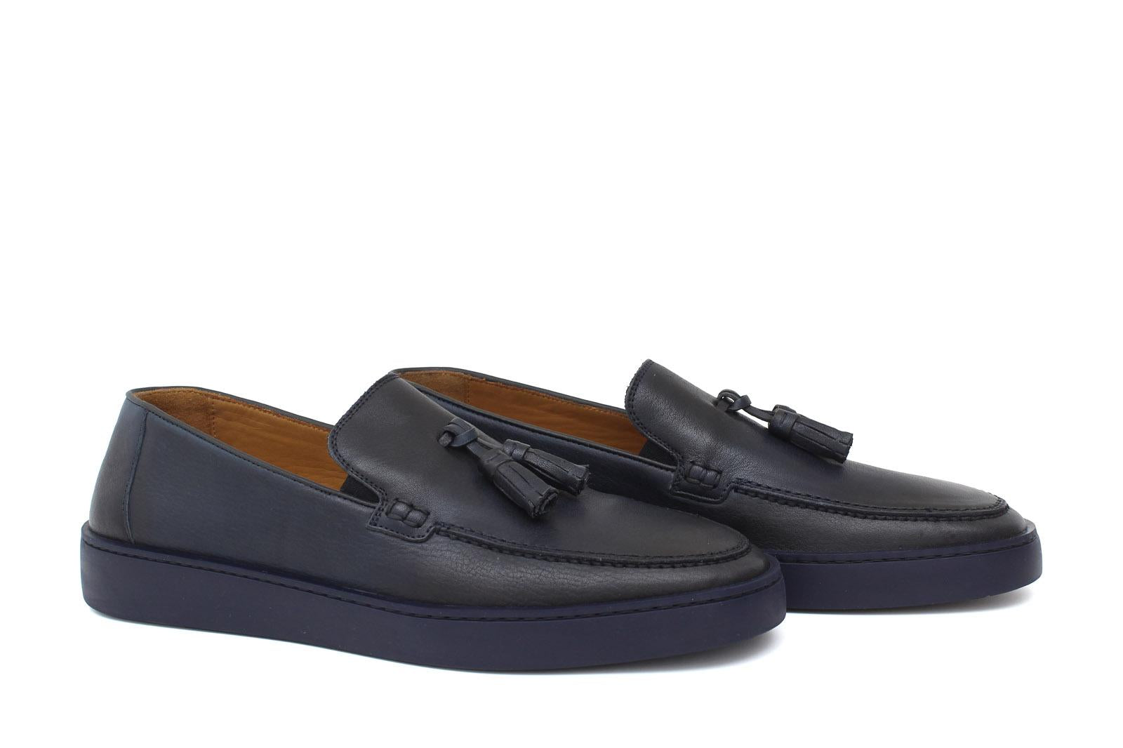 Slip on in vitello naturale blu sfumato con fondo in gomma cucito 622CADIXB 67 ROSSI 