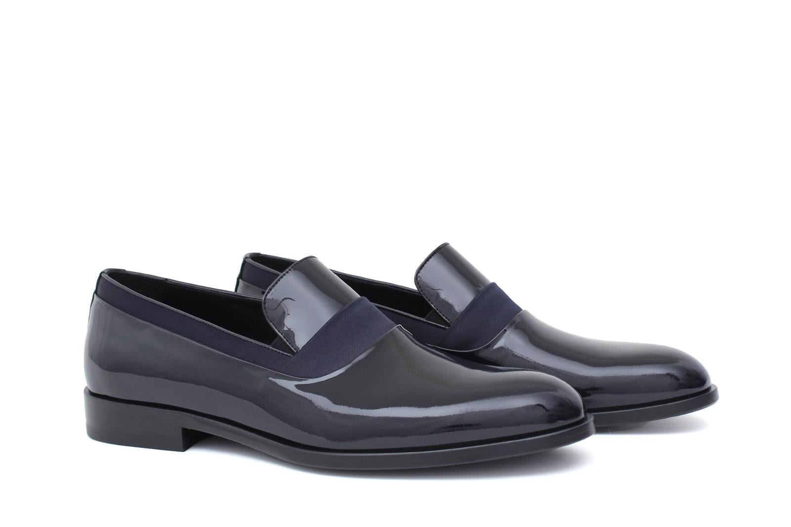 Mocassino in vernice blu scuro con riporto in raso e fondo in cuoio 246VBLU 117 ROSSI 