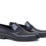 Mocassino in vernice blu scuro con riporto in raso e fondo in cuoio 246VBLU 117 ROSSI 