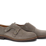 Monkstrap in camoscio color tortora con fondo in gomma poraosa cucita 8707FLOC 48 ROSSI 