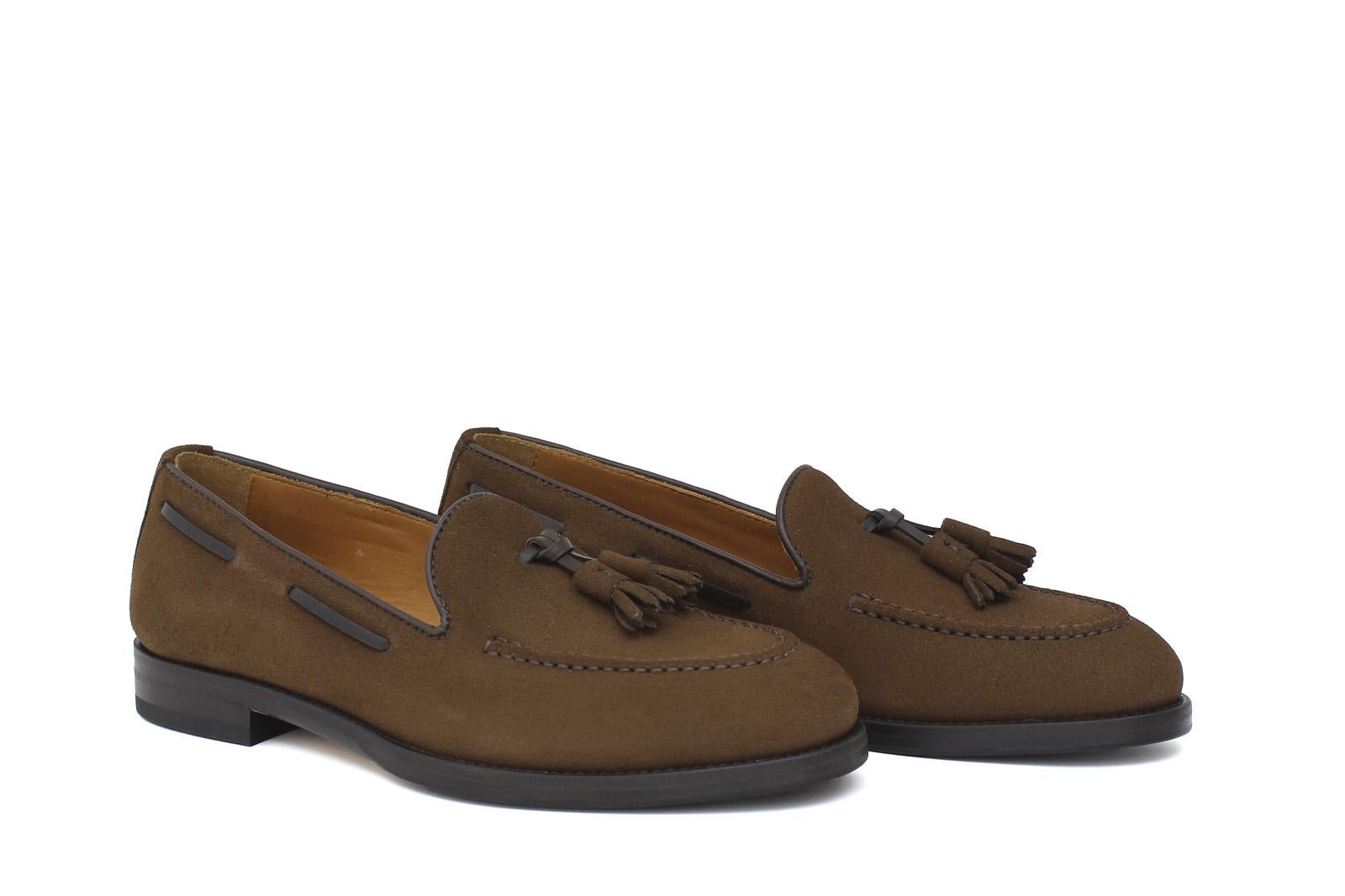 Mocassino donna con mappine in suede rasato color marrone con fondo cuoio antiscivolo D204CRINB 13 ROSSI 