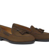 Mocassino donna con mappine in suede rasato color marrone con fondo cuoio antiscivolo D204CRINB 13 ROSSI 