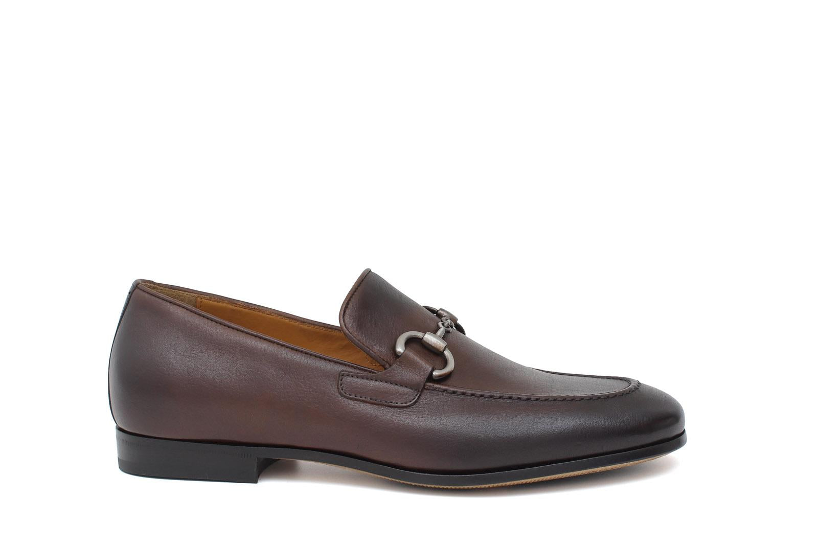 Mocassino con accessorio a sacchetto intero in vitello naturale marrone sfumato con fondo cuoio antiscivolo 269PDCAS 261 ROSSI 