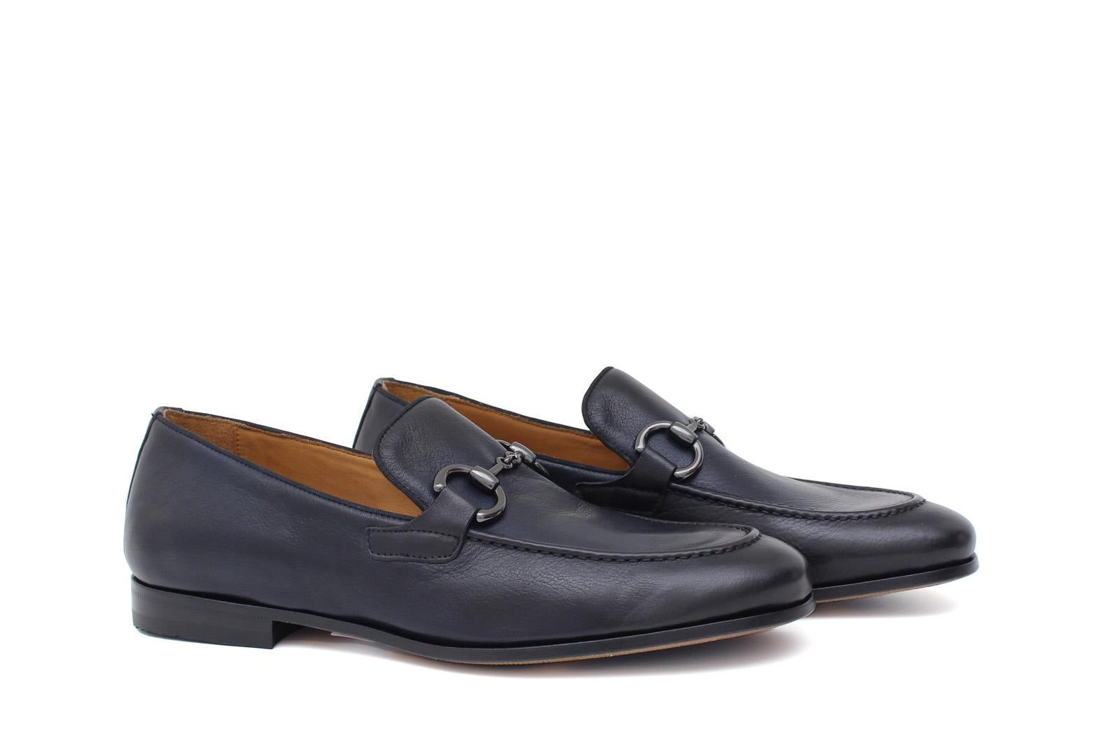 Mocassino con accessorio a sacchetto intero in vitello naturale blu sfumato con fondo cuoio antiscivolo 269DIXB 1016 ROSSI 