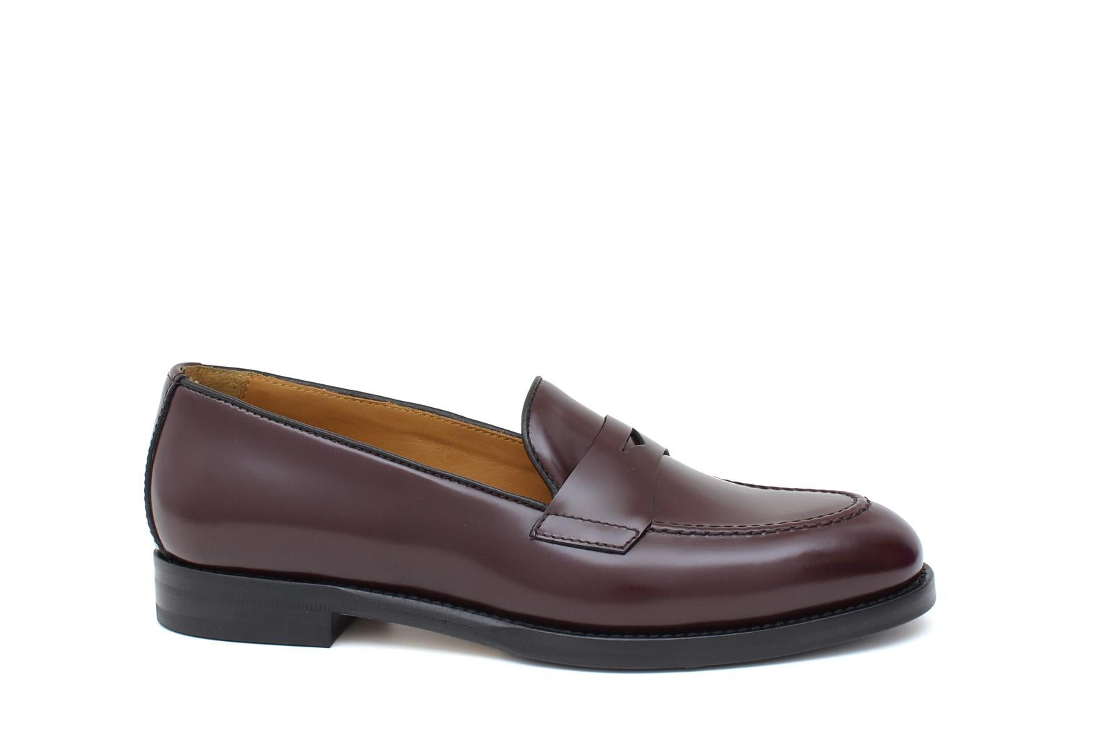 Mocassino donna con bandina in vitello spazzolato prugna e fondo in cuoio 1/2 gomma D205CPBOR 27 ROSSI 