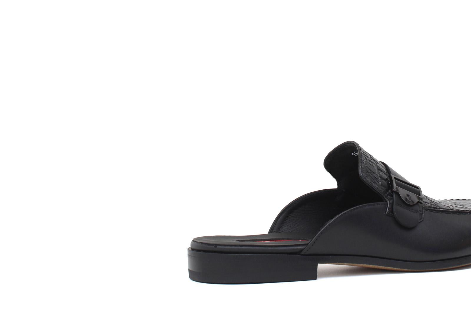 Sabot in vitello a fiore con riporto in cocco stampato nel colore nero 1505SERN 70 ROSSI 