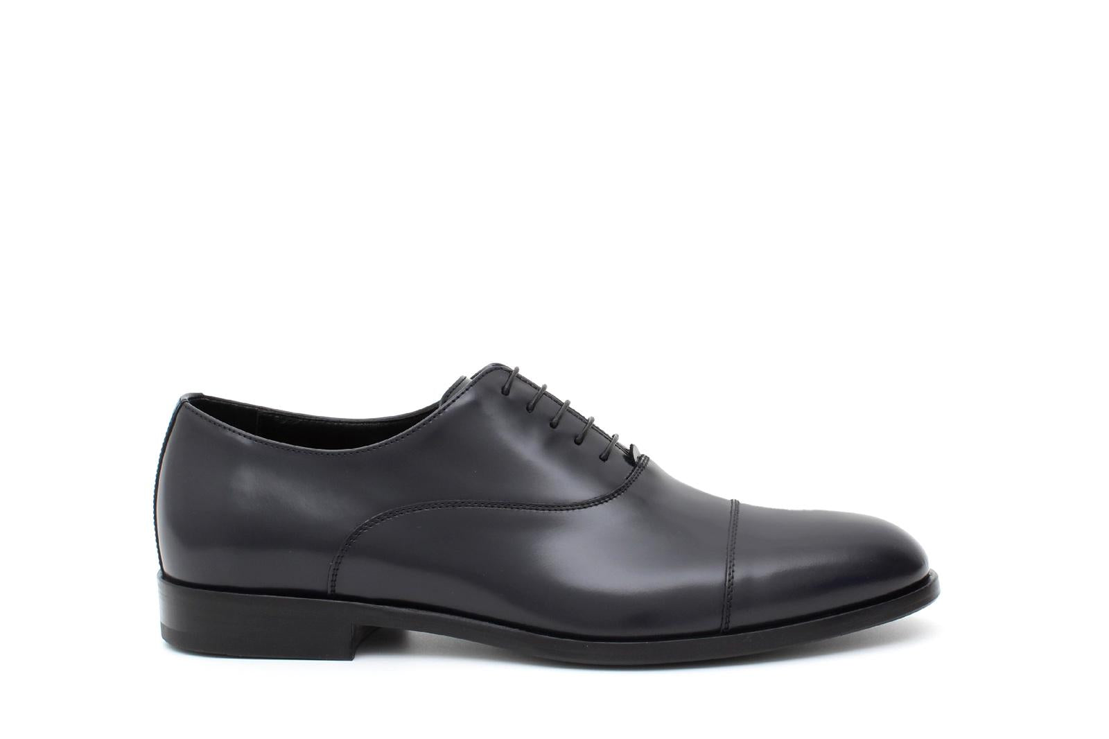 Francesina con puntalino  in vitello spazzolato blu scuro con fondo in  cuoio<BR/> 300TBLU 609 ROSSI 