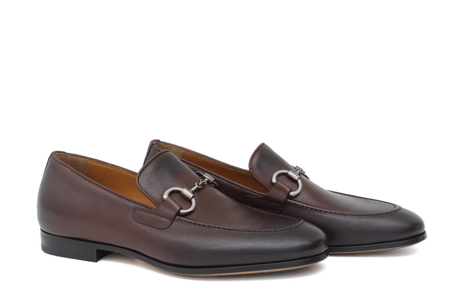Mocassino con accessorio a sacchetto intero in vitello naturale marrone sfumato con fondo cuoio antiscivolo 269PDCAS 261 ROSSI 