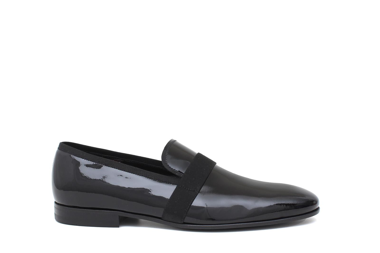Pantofola in vernice nera,  riporto in grogrein e fondo in cuoio 5902VERNER 283 ROSSI 
