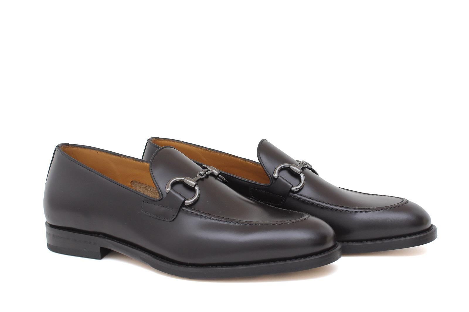 Mocassino con accessorio in vitello spazzolato testa di moro con fondo in cuoio antiscivolo 644MORSCTM 1129 ROSSI 