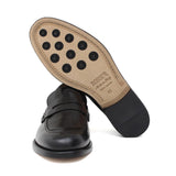 Mocassino sfoderato in vitello spazzolato nero  con fondo in cuoio antiscivolo cucito blake 7635CNE 502 ROSSI 
