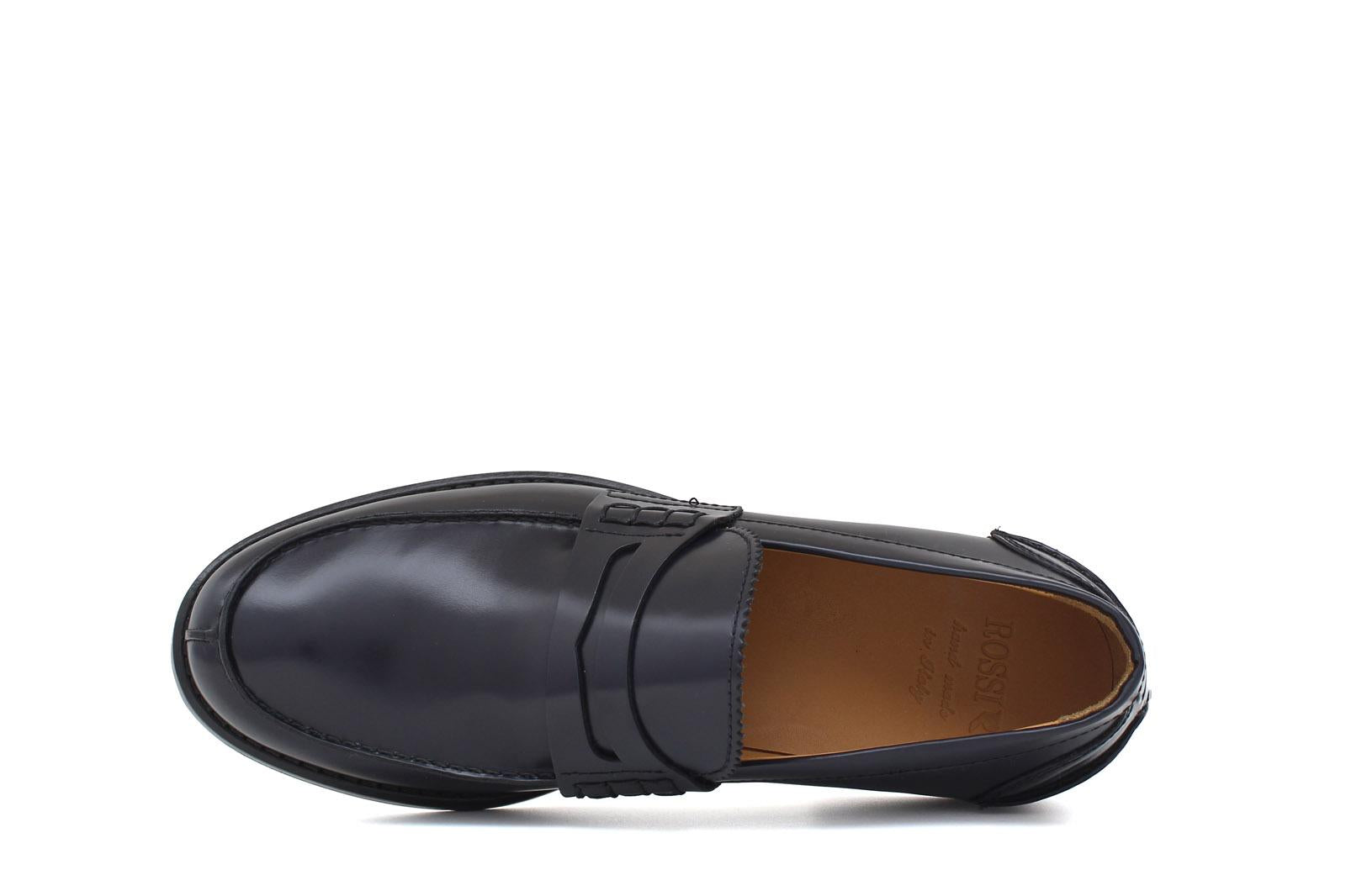 Mocassino College stile inglese in vitello spazzolato blu e fondo in cuoio 1/2 gomma 5316CALFBLU 104 ROSSI 