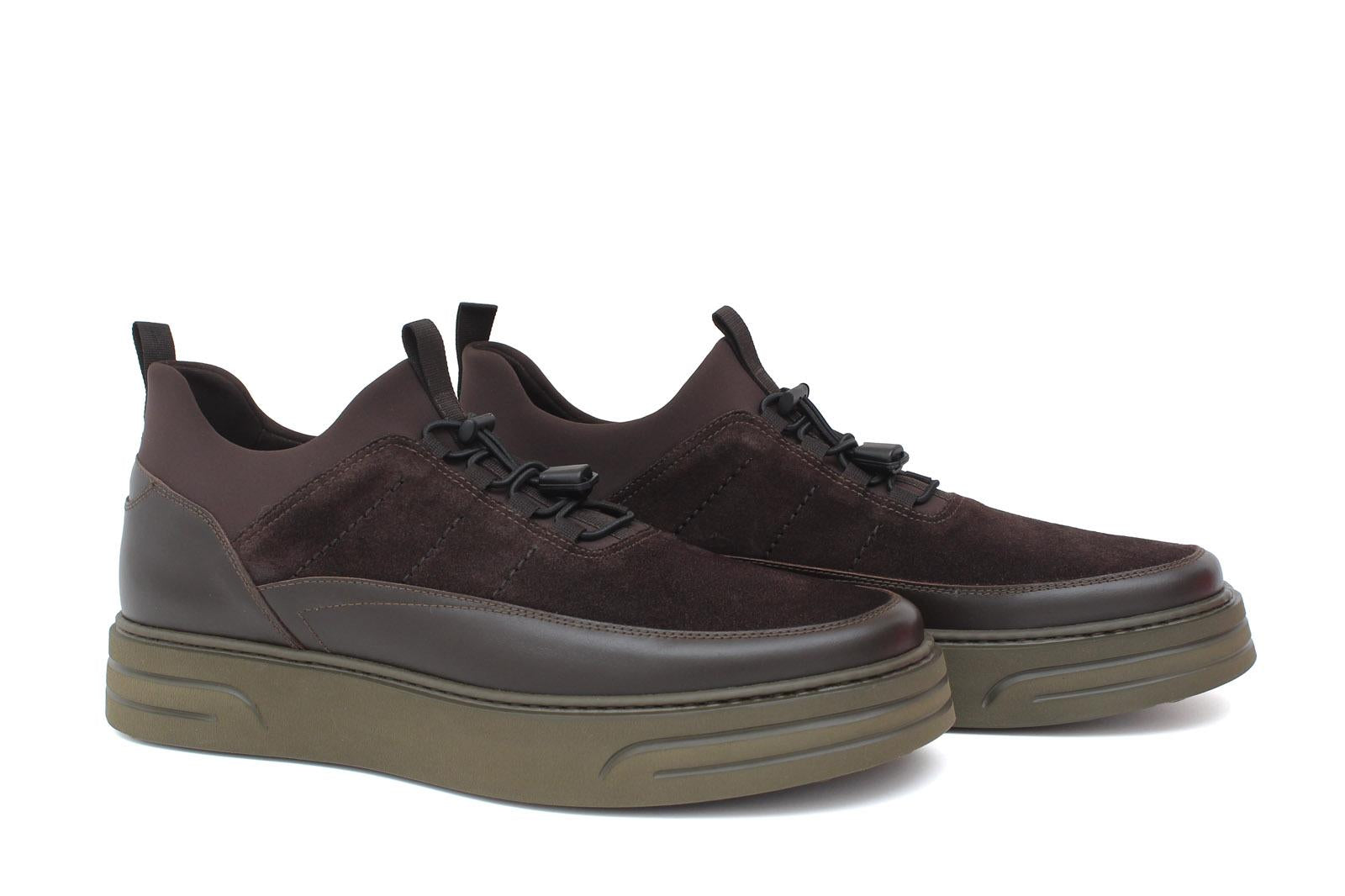 Sneakers streach in pelle e camoscio testa di moro con fondo gomma leggera 1291POLTM 150 ROSSI 