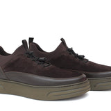 Sneakers streach in pelle e camoscio testa di moro con fondo gomma leggera 1291POLTM 150 ROSSI 