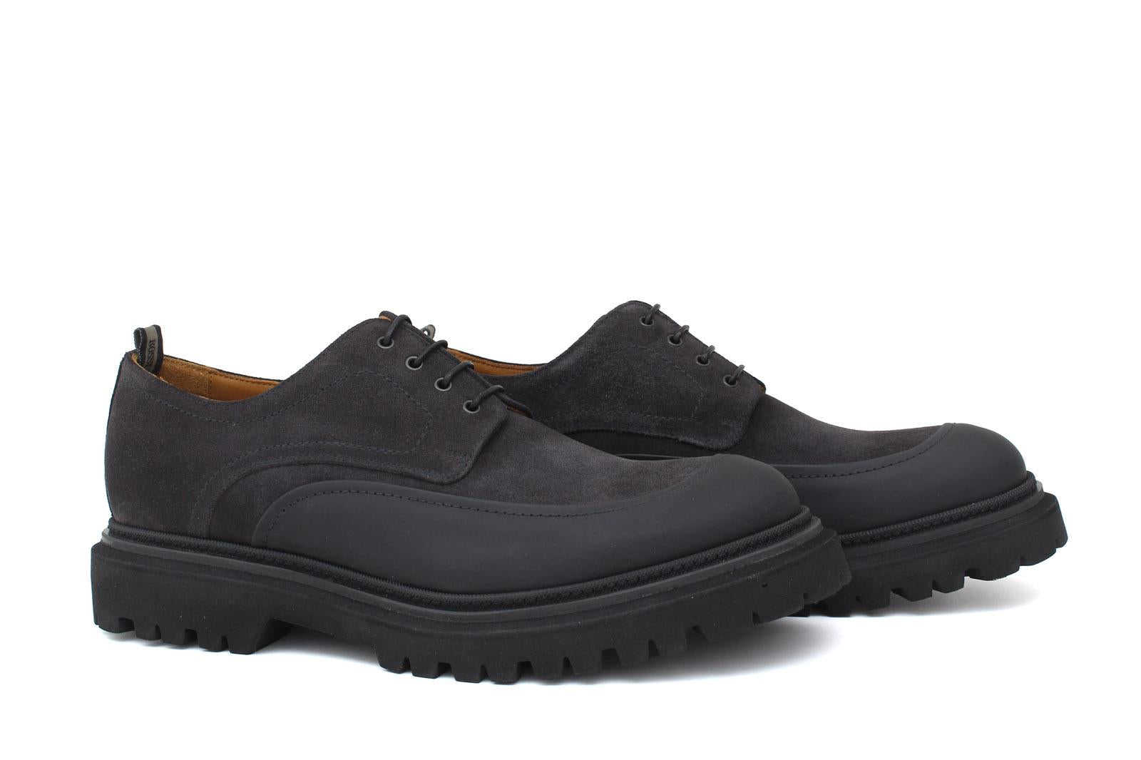 Derby  in camoscio ingrassato color carbone, riporto in caucciù con fondo in gomma leggera 412HSCAR 1123 ROSSI 