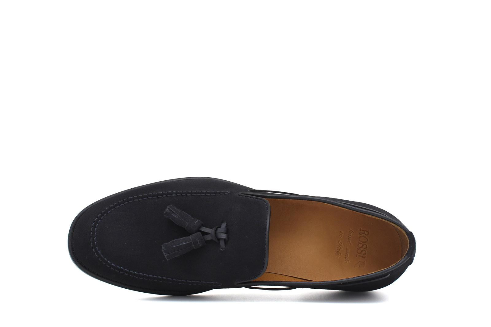 Mocassino con nappine in camoscio blu e fondo cuoio antiscivolo 7393CCRIB 211 ROSSI 